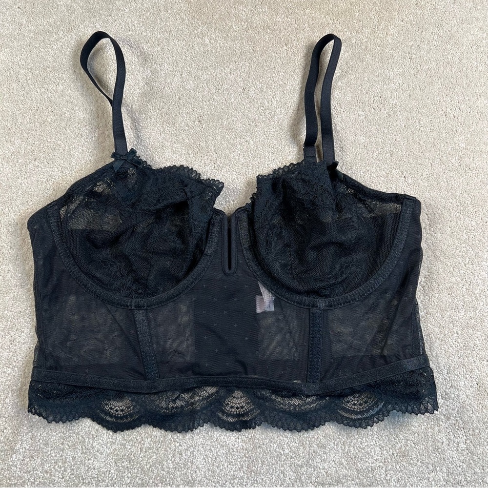 Auden Bra Medium Black Lace Sheer Long Line Bralette